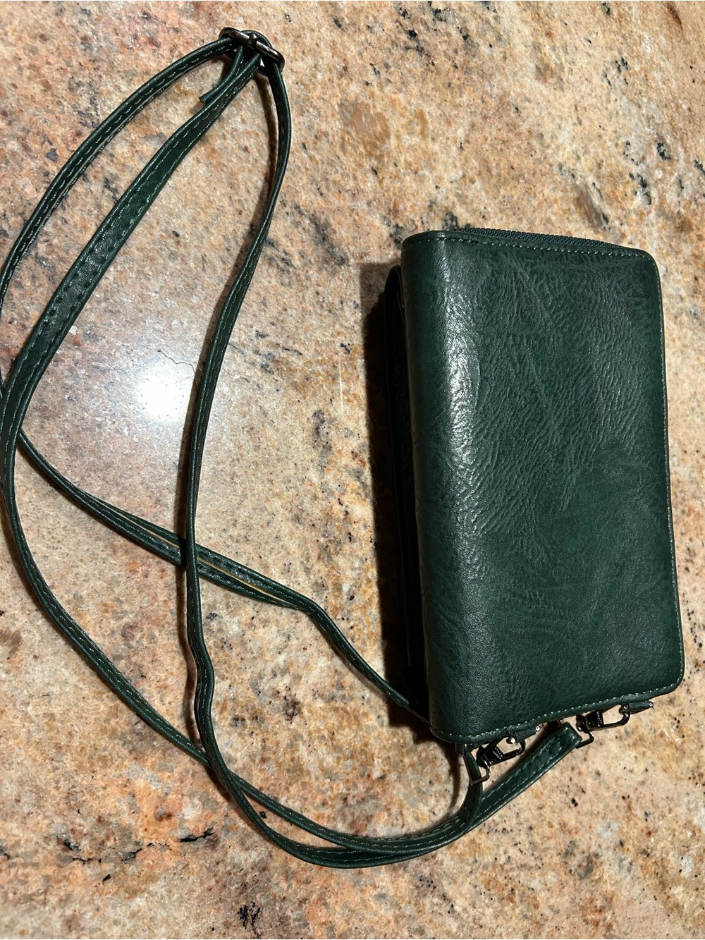 Forest Green Leather Crossbody Phone Wallet Multi Compartment 7.50”x5” ; 16”drop